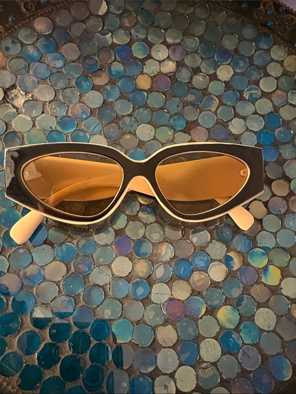 Black and cream Cat Eye Sunglasses with Brown Lens
